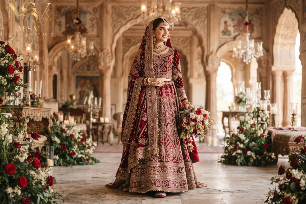 Pakistani bridal dress with traditional embroidery